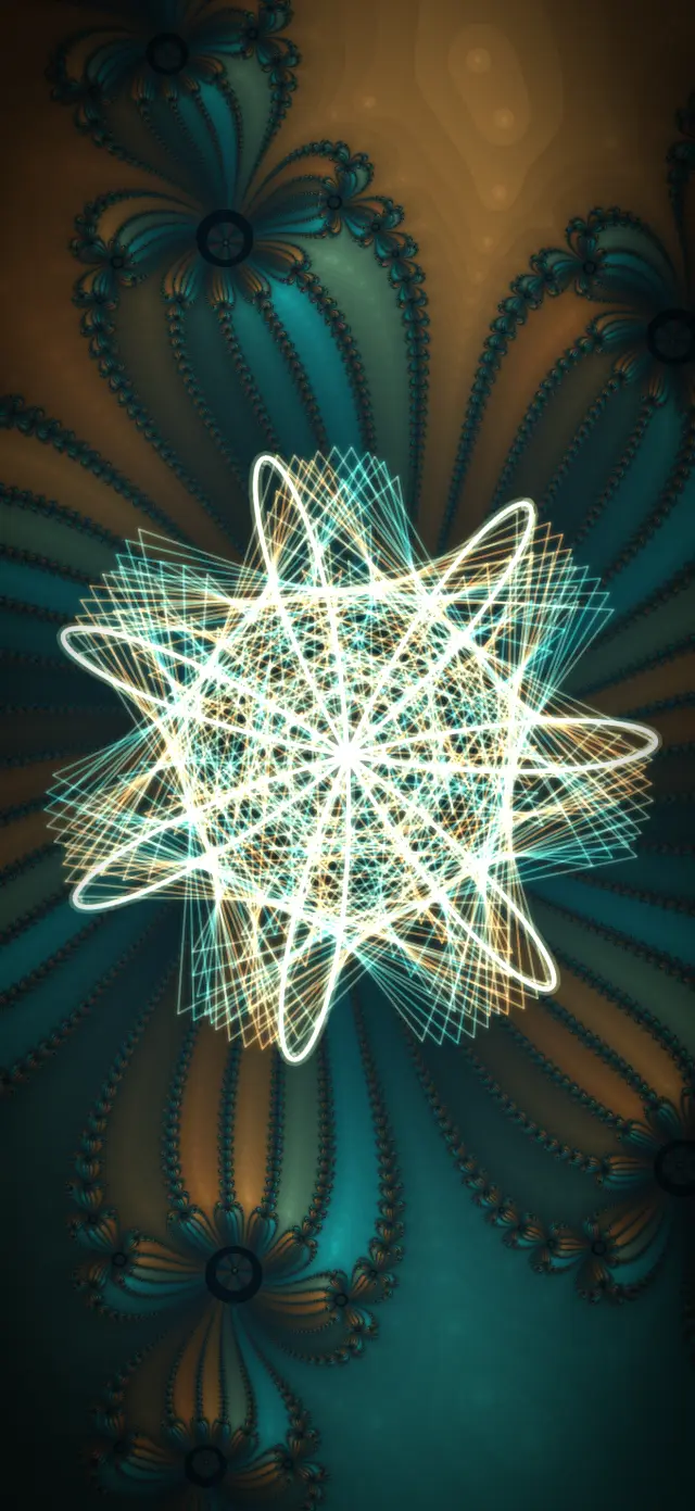 A bright star pattern over teal and gold